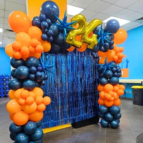 Image of Orange and Blue Balloons, 60 Pcs 12Inch Navy Dark Light Metallic Blue and Matt Orange Latex Helium Balloon for Cartoon Kids Boy Men Birthdays Graduation Baby Shower Basketball Theme Party Decorations