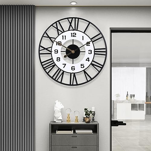 Dankeit 16inch Metal Decorative Silent Non-Ticking Quartz Wall Clock - Battery Operated, Large for Living Room, Kitchen, Home, Bathroom, Bedroom Wall Decor