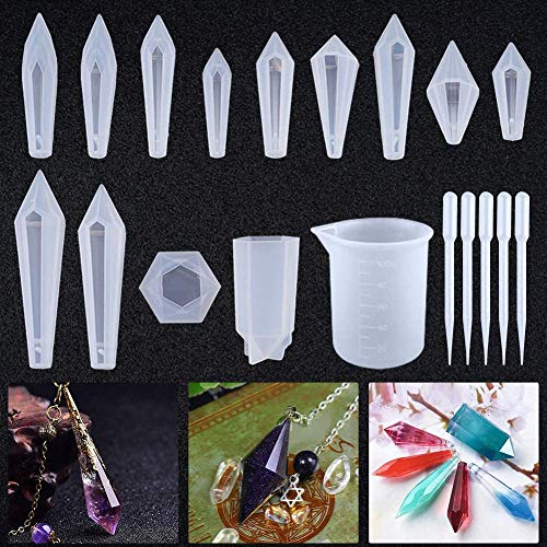 Auveach Lot de 13 moules en résine silicone transparent quartz cristal pour bijoux époxy pour création de bijoux DIY Cover