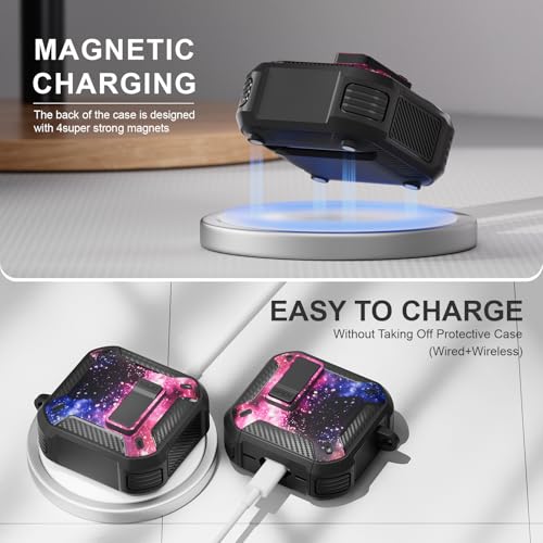 Image of for AirPods 4 Case with Magnetic Secure Lock Clip and Phone Stand, Compatible with Magsafe Charging, with Carabiner&Cleaner kit for Apple iPod 4th Generation Cover(2024) Men Women (Starry Sky)