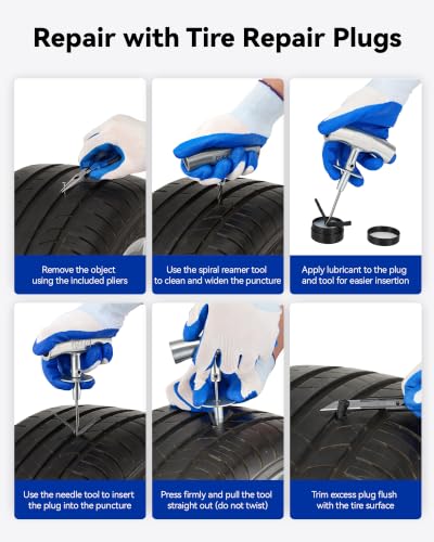 Image of OMT Tire Repair Kit, Tire Patch Plug Kit with T-Handle Tools & Repair Plugs