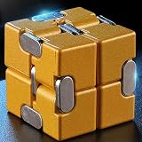 【KARAFURA】インフィニティキューブ 金属100% マジックキューブ ストレス 不安 緊張 イライラ 解消 眠気覚まし 集中力 脳トレ 気分転換 高耐久 コンパクト Infinity Cube 無限キューブ アルミニウム合金 210g（ゴールド）