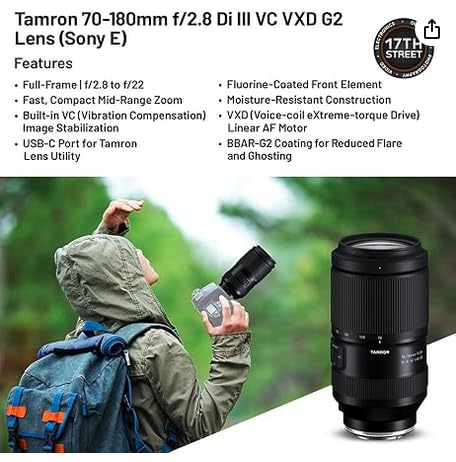 Tamron 70-180mm f/2.8 Di III VC VXD G2 Lens (Sony E) with Fast