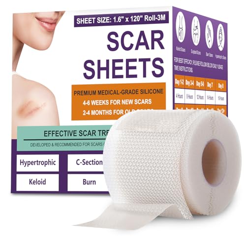 Image of Silicone Scar Sheets, Medical Grade Silicone Scar Tape for Surgical, Hypertrophic, Keloid, C-Section, Burn, Old & New Scars, Reusable Professional Scars Removal Sheets (1.6 inchX 120 inch Roll-3M)