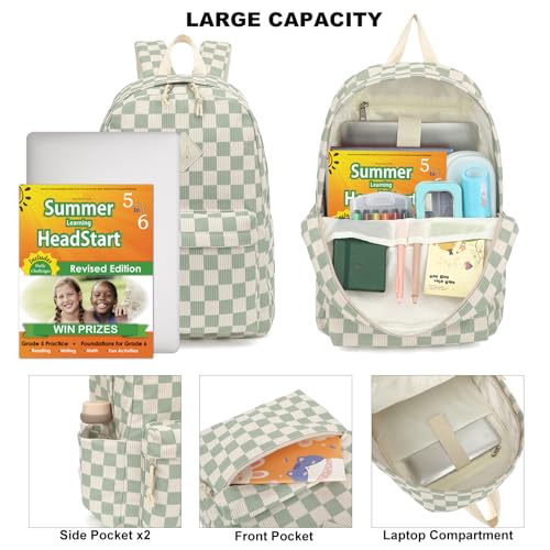 School Backpack for Girls - Girls Backpack with Lunch Box Pencil Case for Teen Kids Elementary Middle Bookbag (Corduroy Checkered Green)3