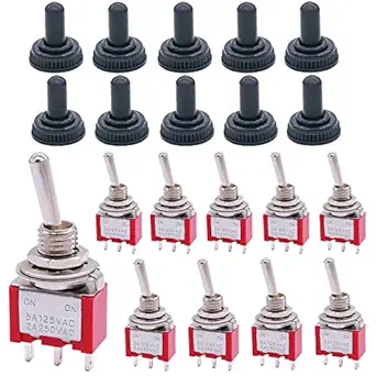 Twidec/10Pcs Mini Toggle Switch SPDT 2 Position 3 Pins ON-ON AC 125V 5A Car Boat Switches With Waterproof Cap MTS-102MZ