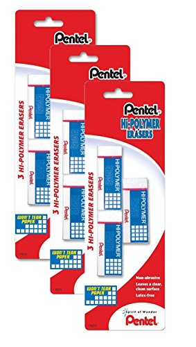 Pentel Hi-Polymer Block Eraser, Small, Pack of 9