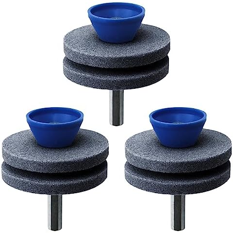 VAKS 3 Packs Lawn Mower Blade Sharpener, Universal Wear Resistant Double Layer Corundum Lawn Mower Blade Sharpener for Any Power Drill Hand Drill, Double Layer Grindstones Easy to Use Cover