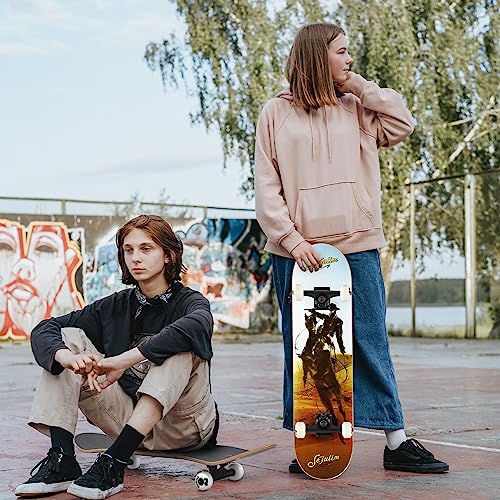 Image of 31 inchx8 inch Complete Skateboard Skull Skateboard for Extreme Sports and Outdoors for Beginners &Pro (Cowboy)