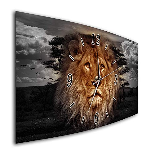 BM Funk Quarz Wanduhr Funkwanduhr Funkwanduhren Funkuhr Funkuhren kein Ticken lautlos geräuschlos leise modern ohne Tickgeräusche groß XXL Wohnzimmer Küche Wildnis Afrika Löwen 9185-1a Cover