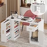 Tavolo per Manicure con Aspiratore Elettrico, Tavolo per Unghie in Legno con Cassetto e Armadietto per Salone di Bellezza, Ricostruzione Unghie Estetista Nail Art Onicotecnica, 108x45x77 cm, Bianco