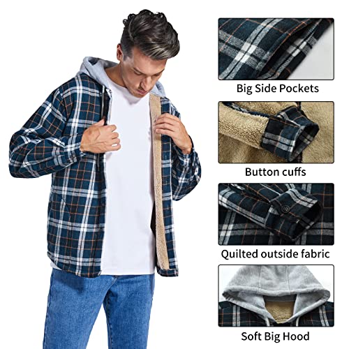 Image of Men's Cotton Plaid Shirt Jacket Fleece Flannel Sherpa Button Down