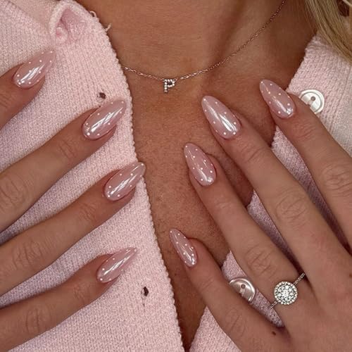 Polka Dot Press on Nails Medium Almond Chrome Fake Nails 24Pcs