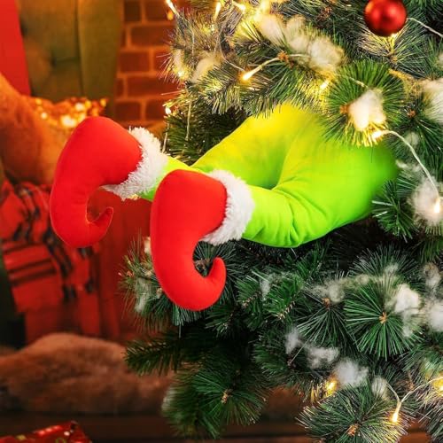 Ysygt Christmas Elf Body Tree Decorations,Green Elf Head and Arms for Christmas Tree,Stole Christmas Elf Pose-able Plush Leg Stuck Tree Topper Garland Ornaments for Tree Ornaments (Elf Legs-20 in)