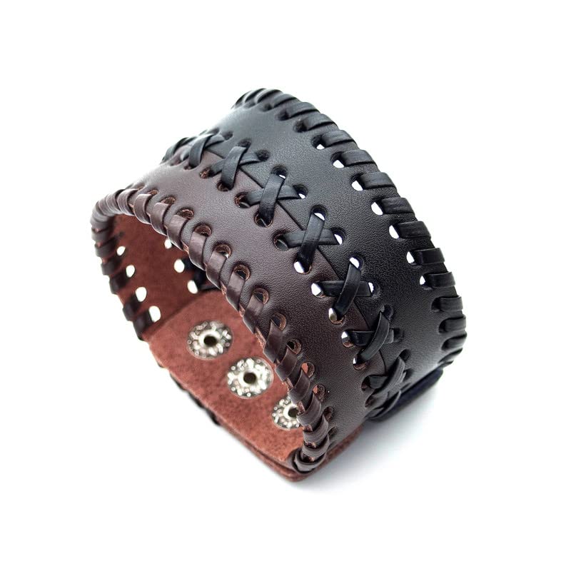 Punk Rock Wide Cuff Wristband Braided Leather Bracelet