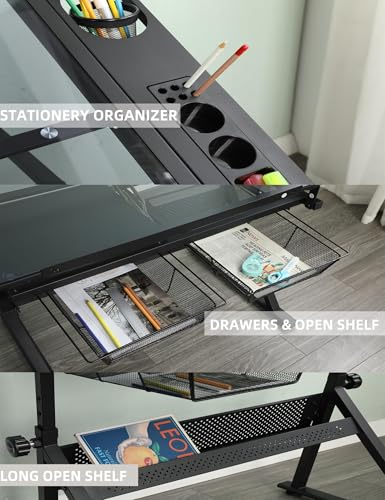 image for Garvee Drafting Table w/Stool, Height Adjustable Drawing Table, Multif