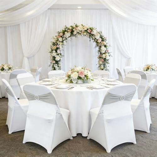 Image of Spandex Chair Sashes Bands, Silver, 30PCS | Stretch Chair Ties Bows, With Buckle Slider, For Wedding Party Banquet Decoration