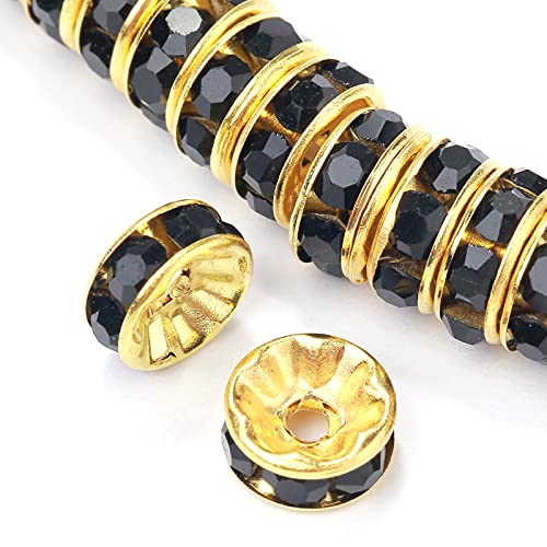 Weebee 100 cuentas espaciadoras redondas de cristal chapadas en plata, cuentas checas sueltas para hacer joyas y pulseras (oro negro, 10 mm)