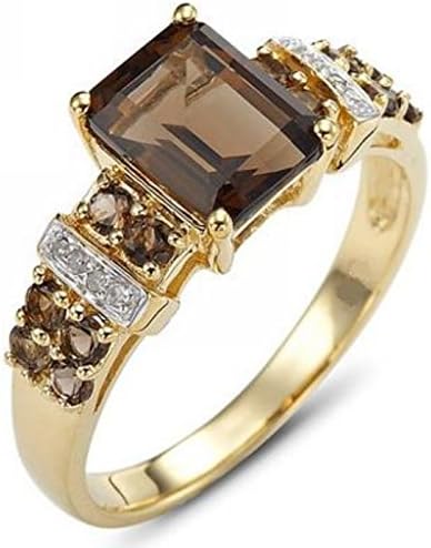 Huanhuan Womens Yellow Gold Plated Princess Cut Pinky Unisex Created Brown Cz Wedding Anniversary Rings Band Gift Size 11