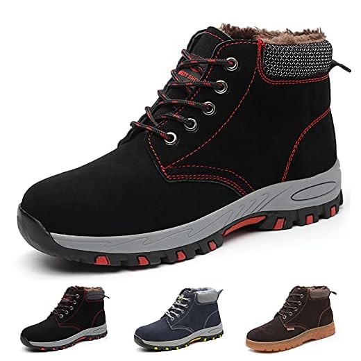 Gainsera Lätta säkerhetsskor herr dam arbetsskor stålhätta ventilerande skyddsskor sneakers, - Vinter svart - 44 EU
