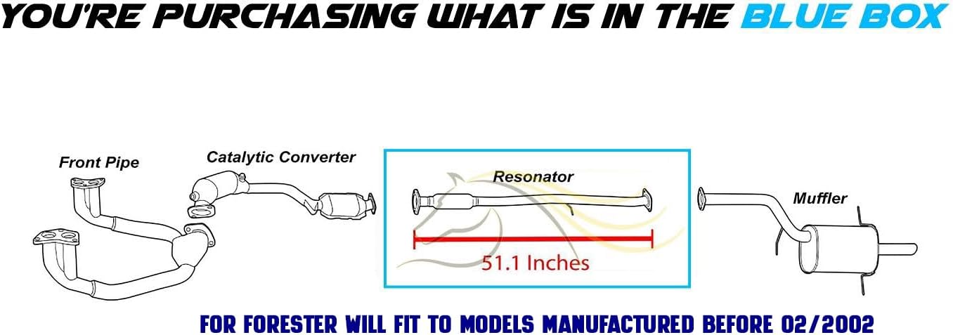 Exhaust Resonator Pipe Compatible with Subaru Forester 1999-2002 2.5L | Stainless Steel | Northeastern Exhaust | Includes Gaskets, Hanger and Bolt Kit | Direct-Fit Replacement