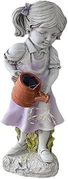 Beautiful Girl Watering The Garden Statue with Solar Fairy Light,Cute Garden and Balcony Statue Decoration for Garden Lovers