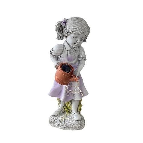 Beautiful Girl Watering The Garden Statue with Solar Fairy Light,Cute