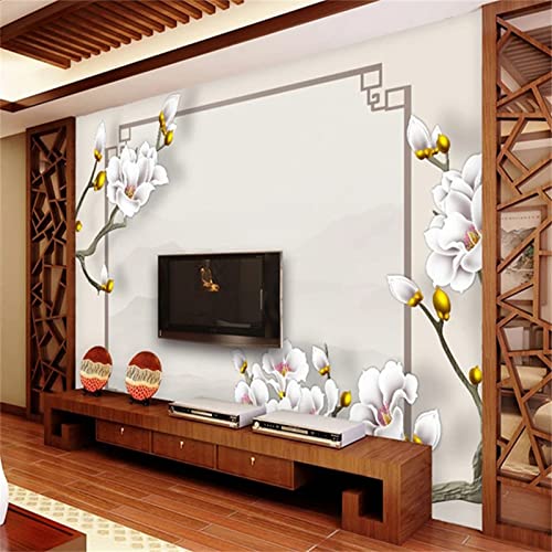 Chinese Style Magnolia Flowers Landscape Wall Murals, Modern Flower Branch Border 3D Wallpaper Mural, Wall Stickers Water Proof Bright Color For Dining Room（169.3"W X 118.2"H） #TOP2