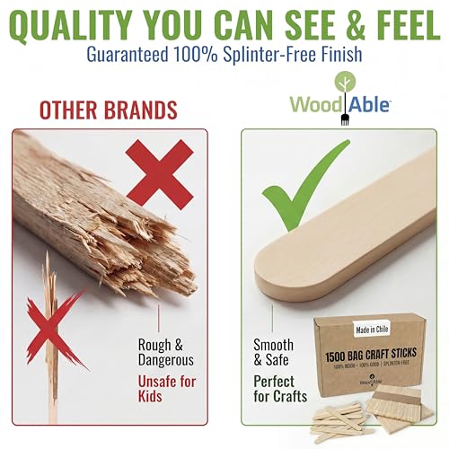 1500 Pcs Popsicle Craft Sticks Ice Cream Sticks Natural Wood - Waxing Sticks - Eco Friendly - Pop Sticks for DIY Crafts - Popsicle Craft Sticks 4.5 inch Length Treat Sticks Ice - Made in Chile - Image 3