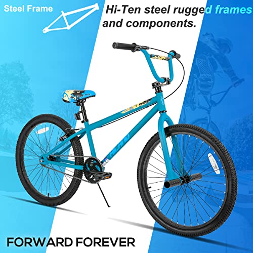 Hiland 24 Inch Bmx Bike Beginner-Level To Advanced Riders With 2 Pegs Steel Frame Blue #TOP1