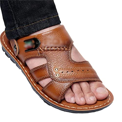 Genuine Leather Men's Sandals Shoes Outdoor Casual Sandals Cowhide Beach Shoes Purpose Men's Sandals Slippers(43)