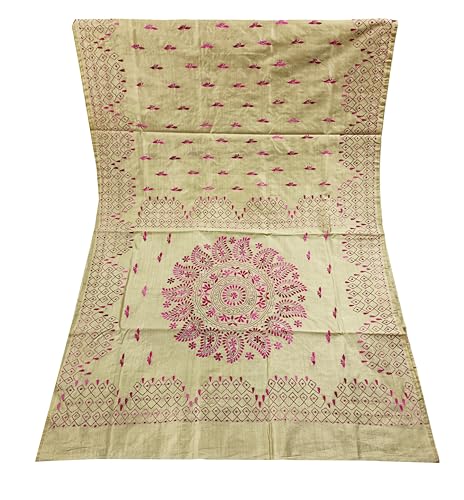 Image of SHRISTI CLOTHINGS Women's Hand Embroidered Cotton Silk Kantha Stitch Saree with Blouse Piece (SB420324 SWD55)