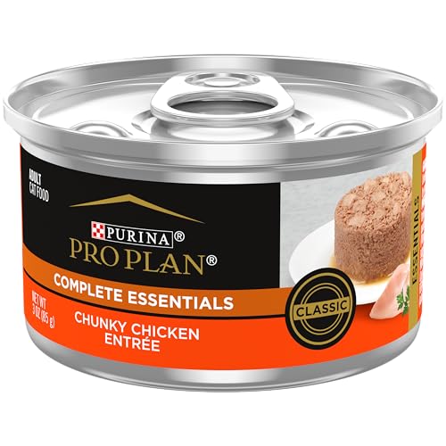 Purina Pro Plan Pate, High Protein Wet Cat Food, COMPLETE ESSENTIALS Classic Chunky Chicken Entree - (Pack of 24) 3 oz. Pull-Top Cans
