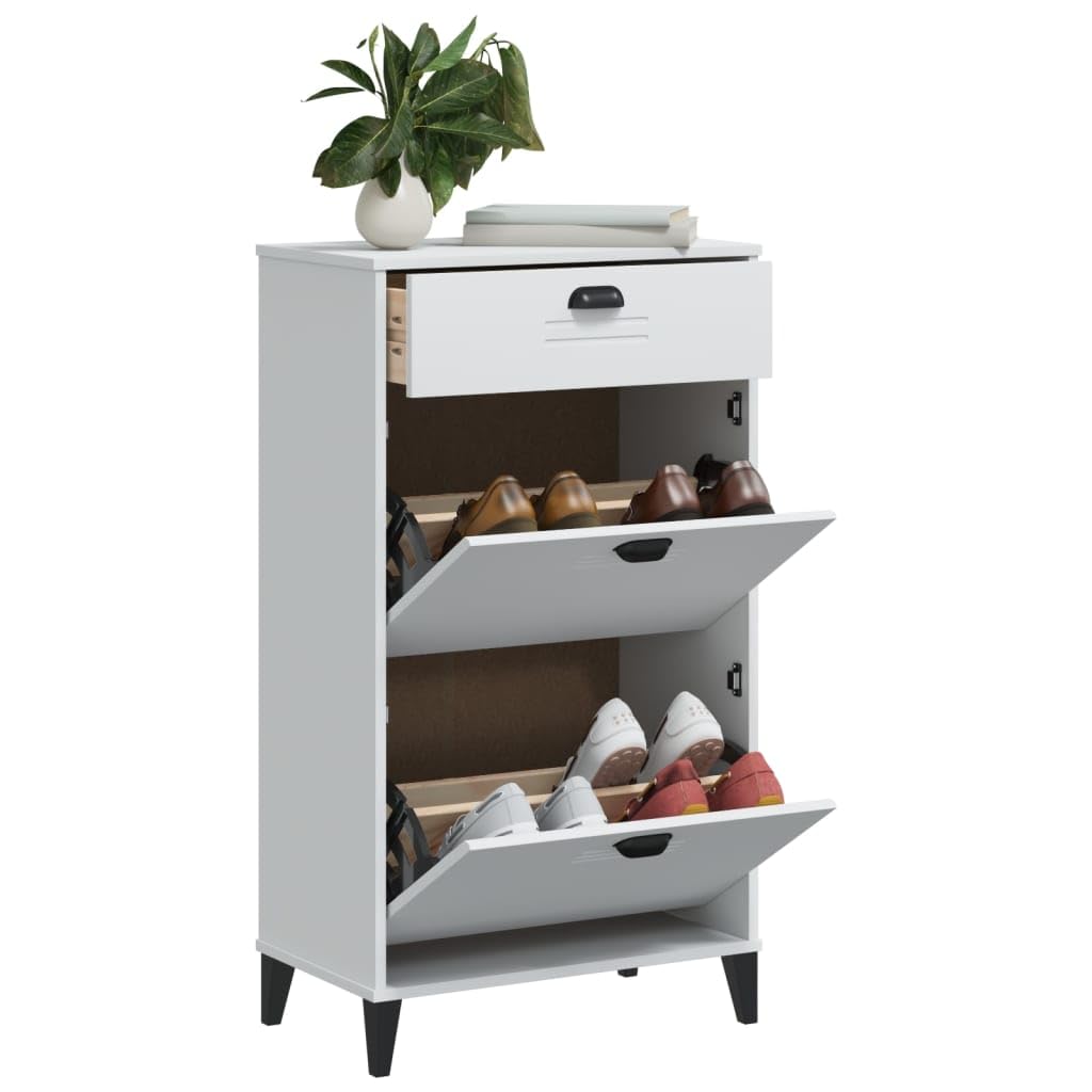 Scarpiera VIKEN bianco, materiale in legno, 60 x 35 x 107 cm, organizer sottile per scarpe per ingresso, contenitore nascosto fino a 8 paia di scarpe