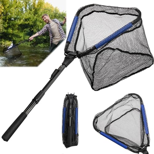 Noamus Floating Fishing Net, 35' Fishing Landing Net with Collapsible Telescopic Pole Handle, Rubber Coated Mesh Folding Fly Fish Net for Salmon Steelhead Bass Trout Walleye Kayak, Fresh Salt Water