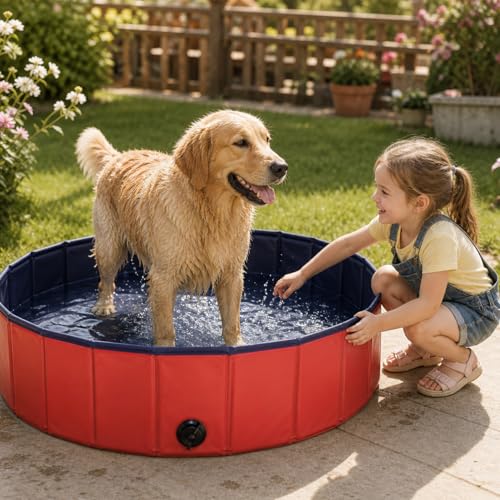 lionto Hundepool faltbar aus kratzfestem PVC-Material, Ø 80 cm, Höhe 20 cm