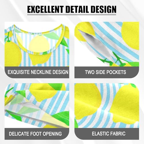 Lemon Leaves Stripe Pajama Set Short Sleeve Sleepwear Soft Pajamas Shorts Sets Cotton PJS 5Y4