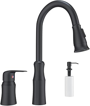 Kitchen Sink Faucet,3 Hole Kitchen Faucets with Pull Down Sprayer,Kitchen Faucets with Soap Dispenser Oulantron 2 Hole High Arc Kitchen Faucet Matte ...