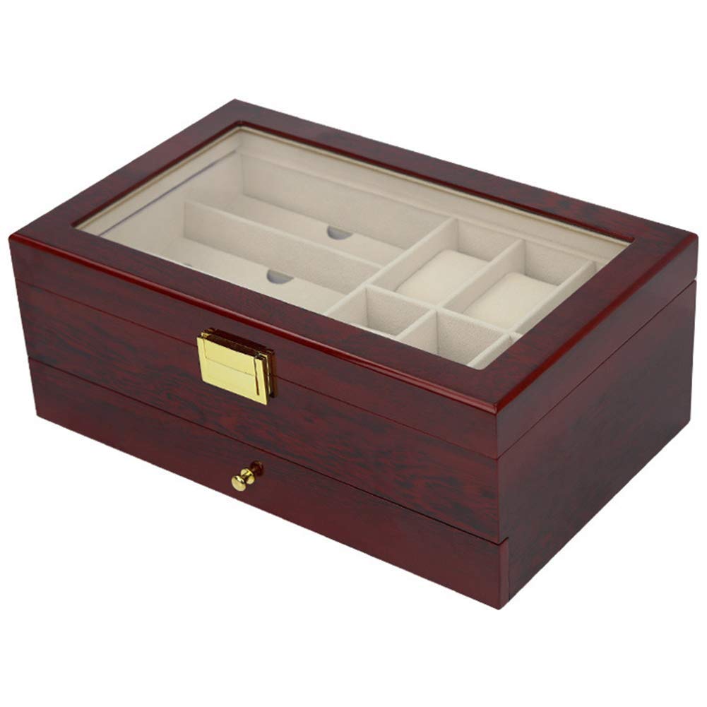 Uhrenbox aus Holz mit Schublade, Uhrenbox-Organizer mit 6 Fächern, doppellagige Uhrenvitrine, für Damen und Herren