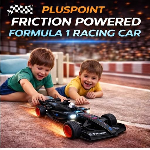 Image of PLUSPOINT Formula1 Friction Powered Race Car Toy for Kids, F1 Car with Light and Sound Push and Go F1 Racing Speed Vehicle for Toddlers, Kids,Boys & Girls