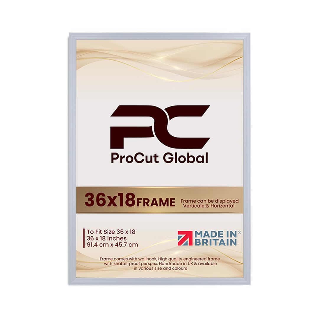 Procut Global 36x18 Light Grey Picture Frames - Classic Wooden Photo Frame with Shatterproof Perspex for Wall or Tabletop - Perfect for Posters, Certificates & Prints - Sizes & Colors Available — image 1