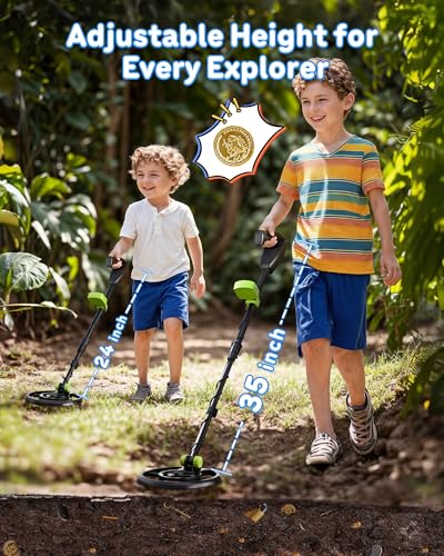 Image of RM RICOMAX Metal Detector for Kids - Kids Metal Detector with LCD Display, 7.4 inch Search Coil, Buzzer IP68 Waterproof, 2 Lb Lightweight, 24 to 35'' Foldable & Adjustable, Best Gift for Boys, Green