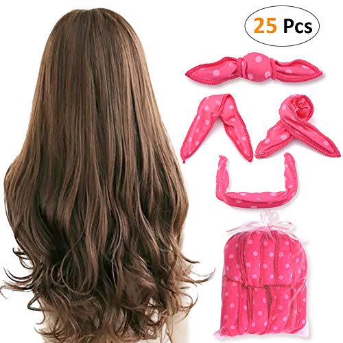 Besego 25pcs Hair Rollers, Night Sleep Foam Hair Curler for Long & Medium Hair, No Heat No Harm, Soft and Flexible Hair DIY Pillow Curlers for Women & Kids, Including a Free Organza Gift Bag(Pink)