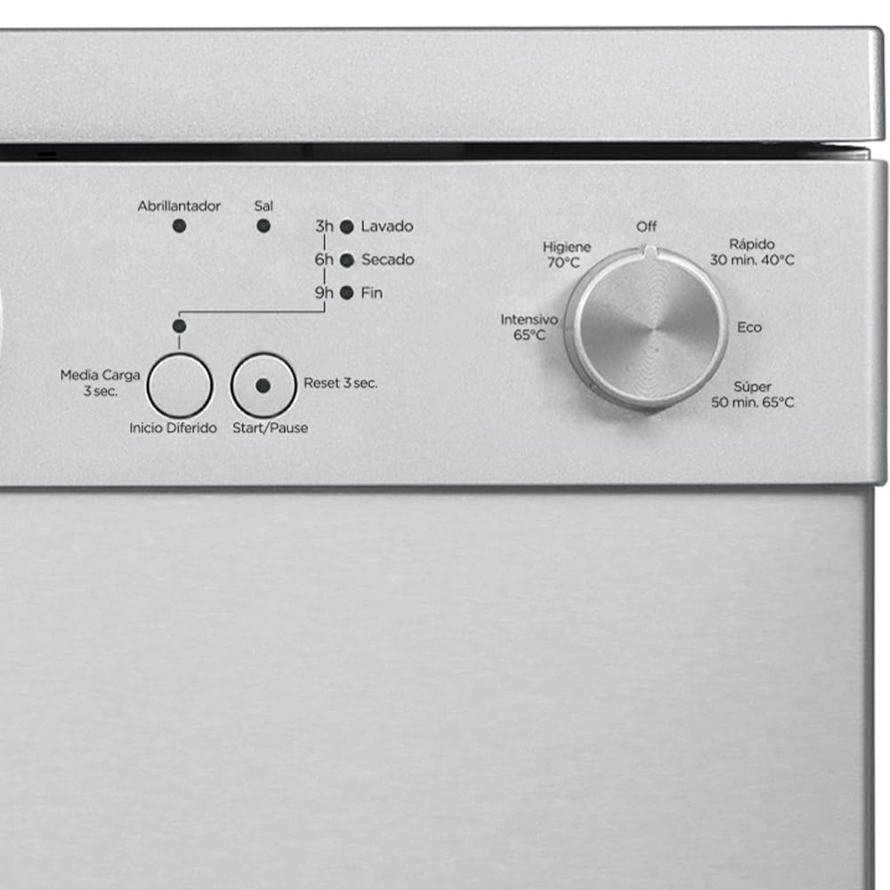 Wonder Lavavajillas 60 cm Inox WJ12600EX. 1900W, 12 Cubiertos, 2 Bandejas, 5 Programas, Control Electrónico, Función Stop&Go, Secado Super Active, Bajo nivel Sonoro, Eficiencia Energética Clase E