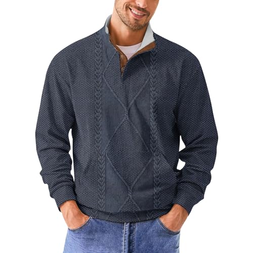 ADHOWBEW Mens Sweaters Vintage Thermal Lightweight Winter Work Long Sleeve Casual Corduroy Fleece Fall Sweatshirt