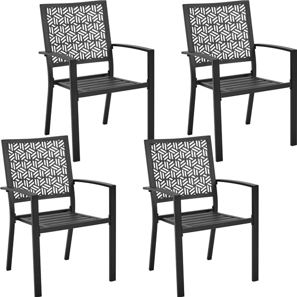 Yaheetech Juego de 4 Sillas de Comedor de Metal con Respaldo Muebles de Exterior para Todo Tiempo para Jardín Terraza Balcón Patio Piscina Carga 136kg