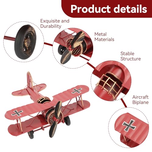 HERCHR Red Model Airplane Aircraft Model 8.4×7.5×3.5in Airplanemodel Vintage Plane Retro Vintage Airplanedecor for Collection Room Decor - Image 4