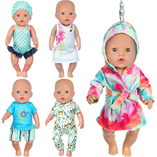 Ecore Fun 5 Set 14-16 Inch Baby Doll Clothes Dresses Outfits Pjs for 43cm New Born Baby Dolls, 15 Inch Baby Doll, American 18 Inch Girl Doll