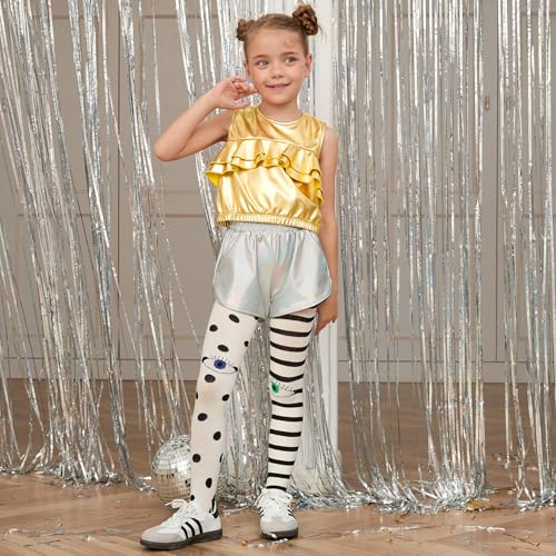Image of Perfashion Girls Vest Metallic Half Zip Hoodie Sleeveless Leather Disco Jackets with Kangaroo Pocket 4-13Y
