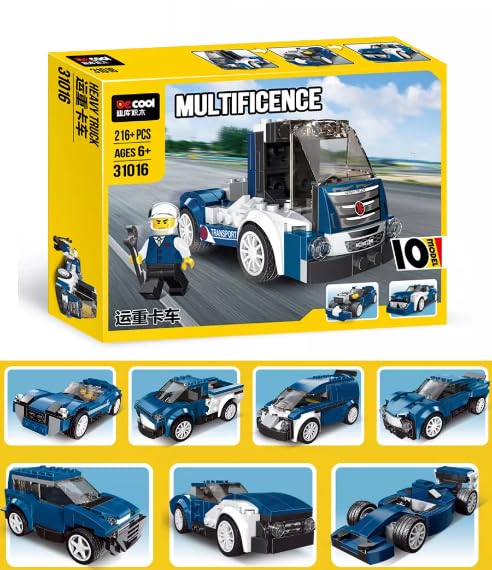Image of Galaxy Hi-Tech 10-in-1 Magic Building Blocks Set 216+ Pieces Creative Construction Toy for Kids Includes Instruction Manual Ideal for Boys & Girls Ages 6+ DIY Brick Vintage Car, Truck Kit